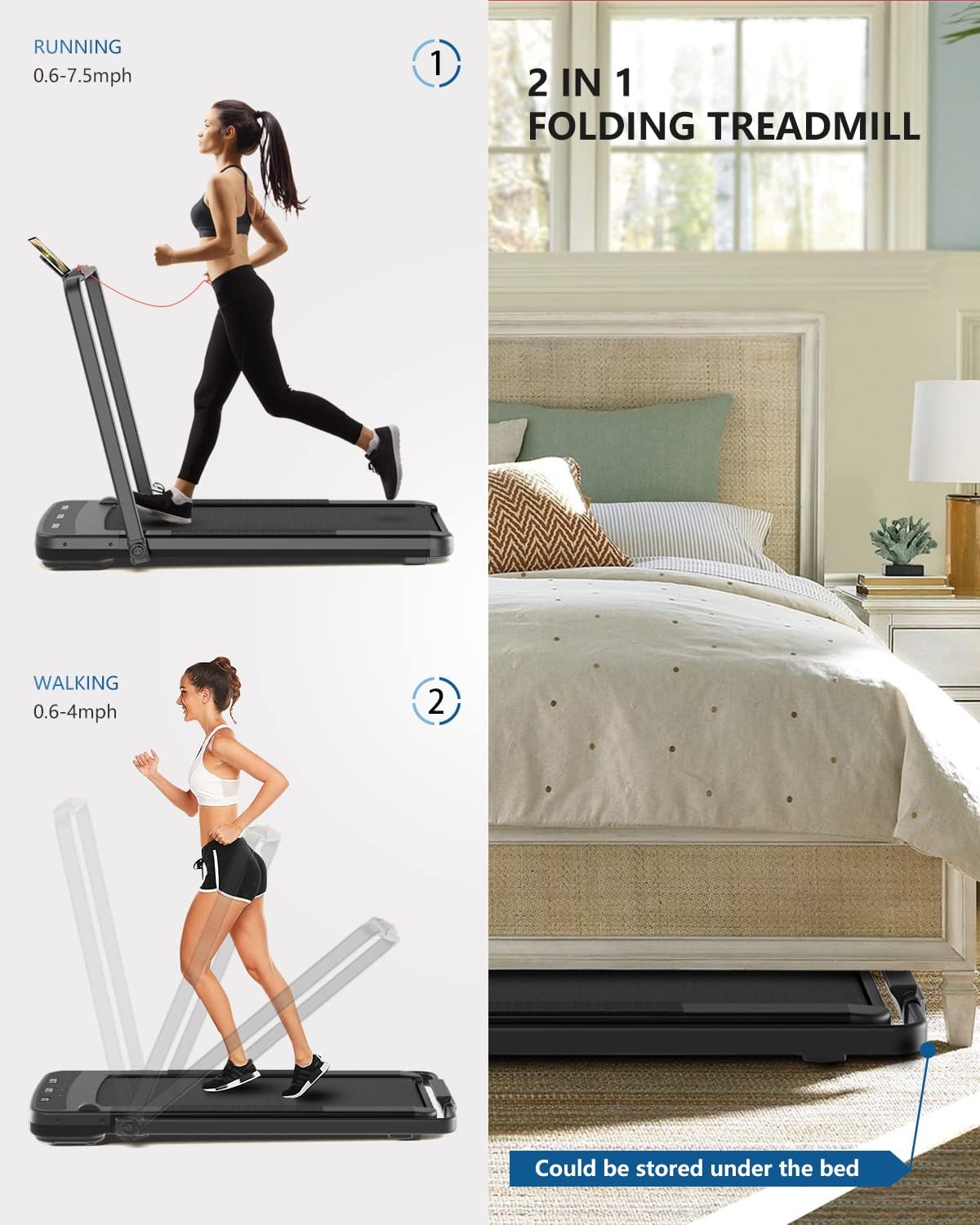 Black 2 in 1 Folding Treadmill with Remote Control K36012