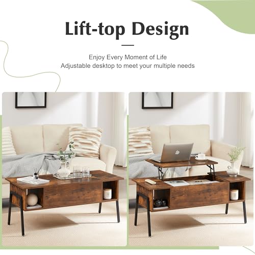 Black Wood Lift Top Coffee Table with Hidden Compartment and Storage Shelf C8988