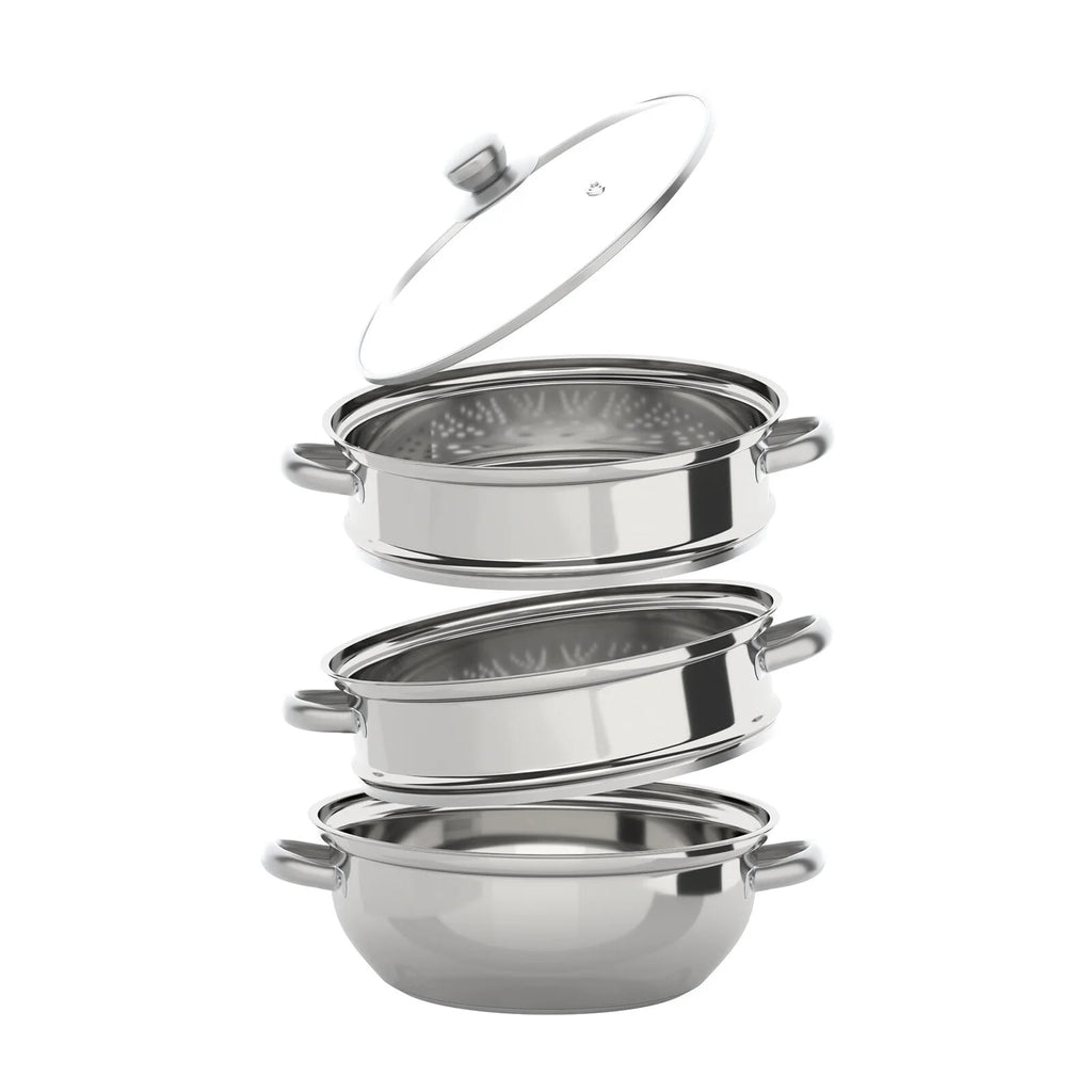 3 Tiers Stainless Steel Steaming Pot with Glass Lid Q496755