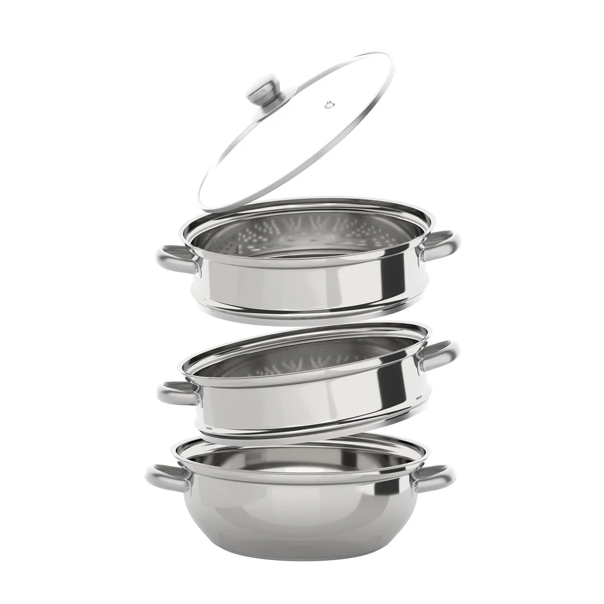3 Tiers Stainless Steel Steaming Pot with Glass Lid Q496755