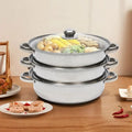 3 Tiers Stainless Steel Steaming Pot with Glass Lid Q496755