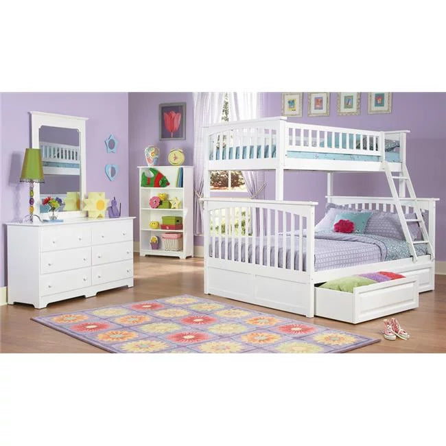 White Twin Over Full Bunkbed with Drawers Q253