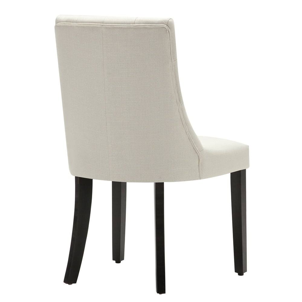 Brown Linen/Wooden Roll-Top Tufted Dining Chair (Set of 2) Y64810