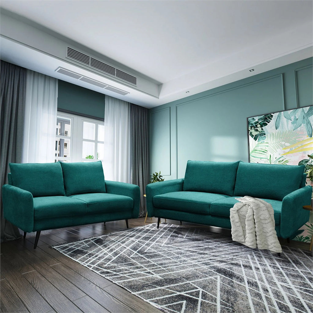 Teal Blue Fabric Sofa W114