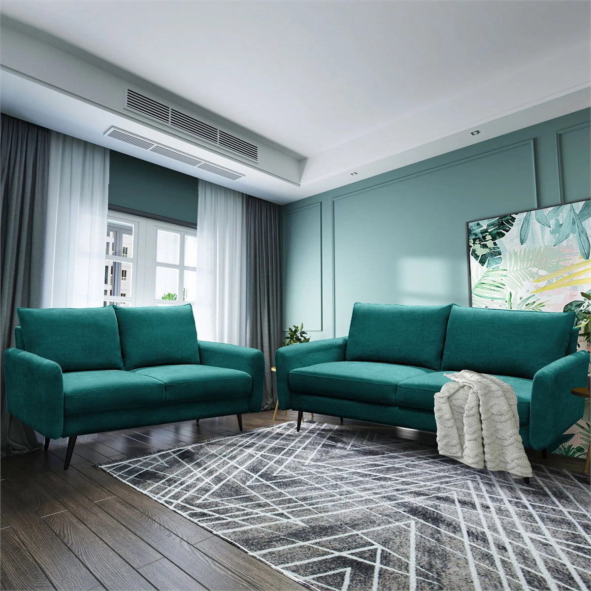 Teal Blue Fabric Sofa W114
