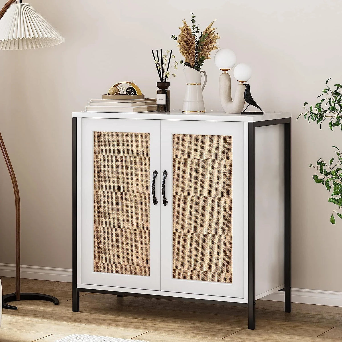Rattan Cabinet with Doors and Shelves Z60622