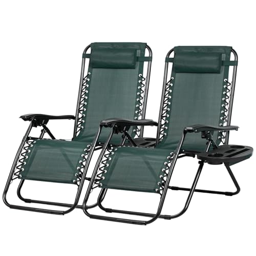 Set of 2 Adjustable Steel Mesh Zero Gravity Lounge Chairs with Pillow and Cup Holder C237917