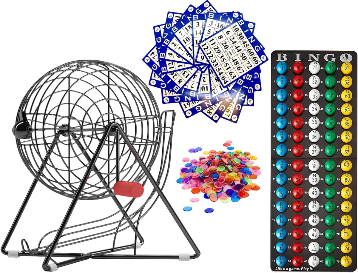 11 Inch Bingo Set with Steel Cage, Balls, Cards and Chips W5187