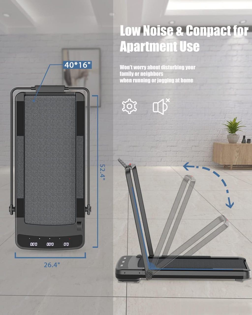 Black 2 in 1 Folding Treadmill with Remote Control K36012