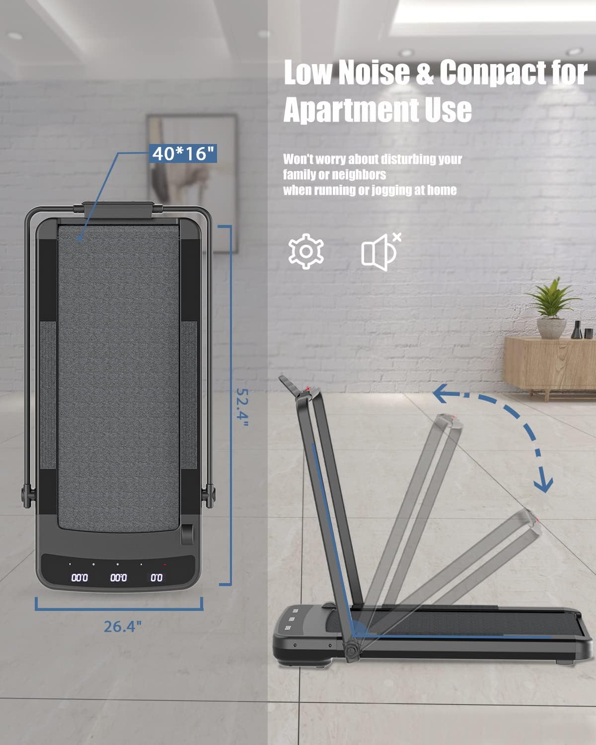 Black 2 in 1 Folding Treadmill with Remote Control K36012
