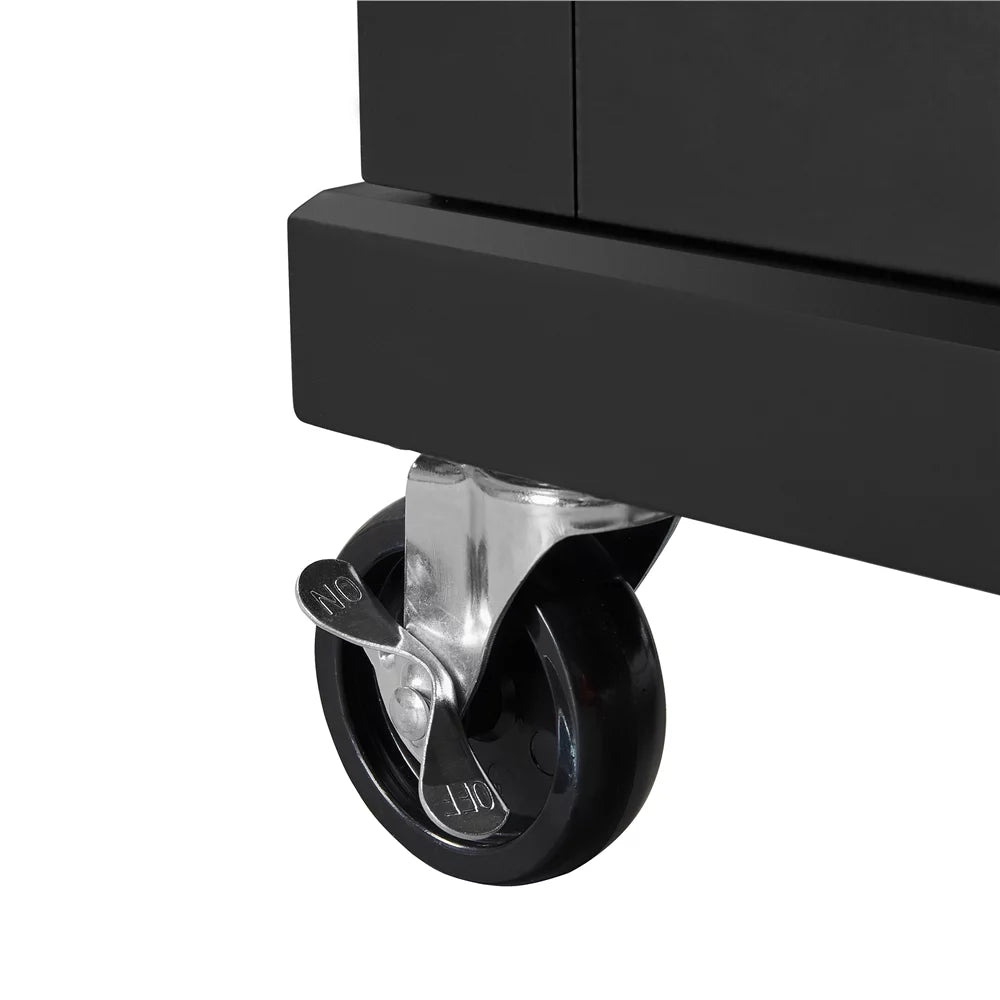 Black Rolling Kitchen Cart with Spice Rack and Drawer U48436