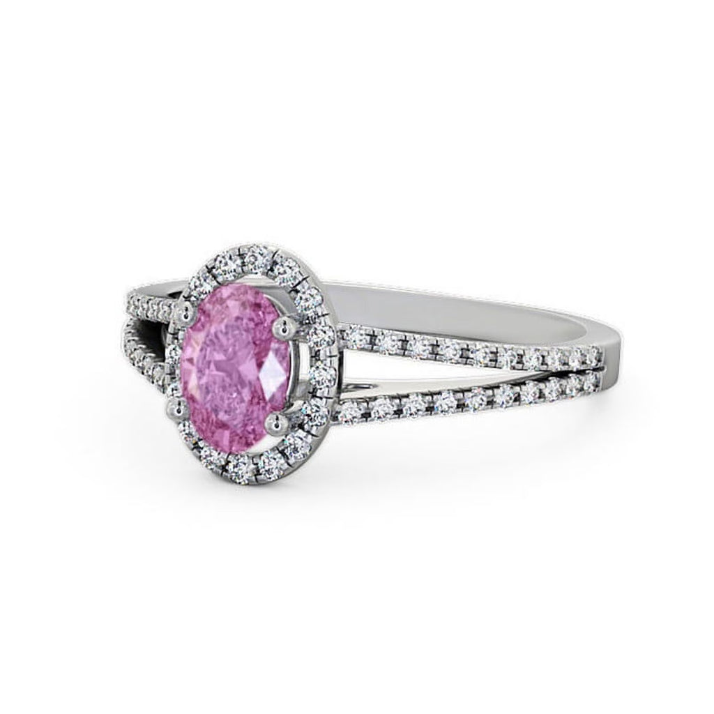 0.86 Ct Oval Cut Pink Sapphire Genuine Diamond Halo Ring 14K White Gold Size 9.5 R7828