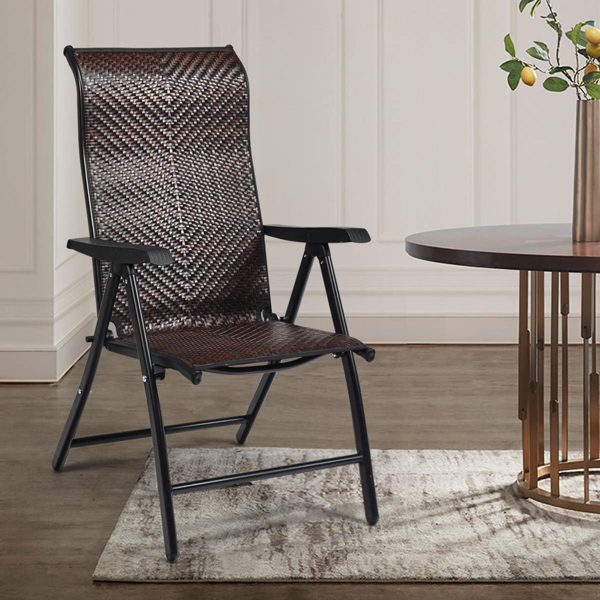 2 Piece Rattan Folding Reclining Chair with Adjustable Backrest G478195