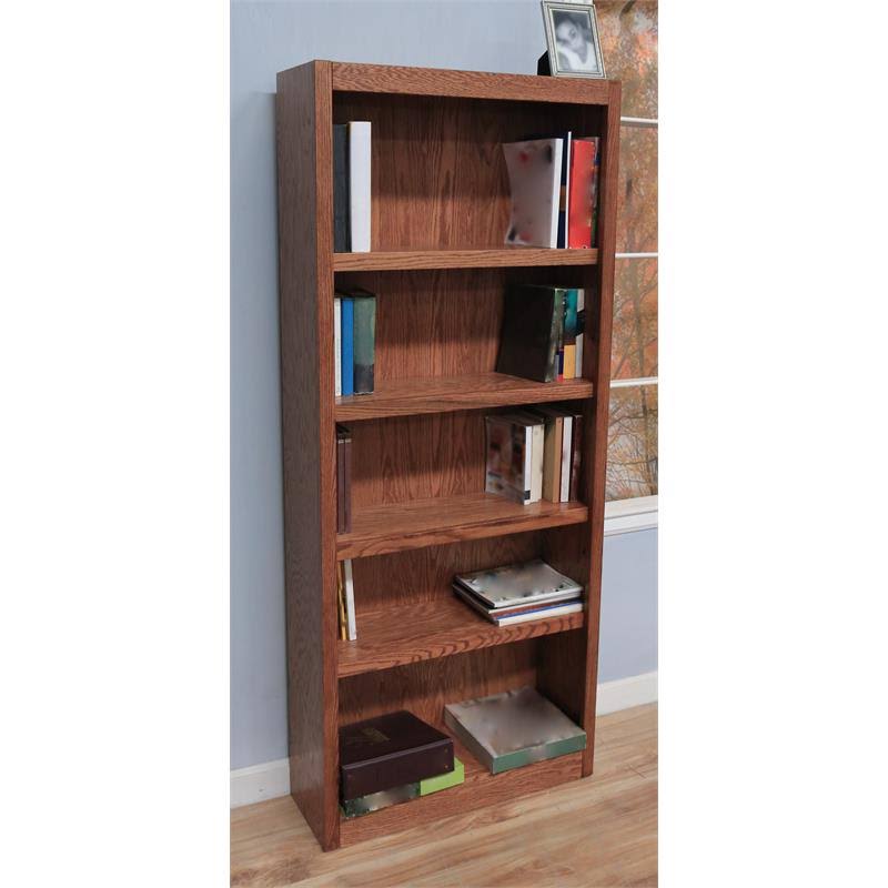 Traditional 5-Shelf Wood Bookcase in Dry Oak C4914
