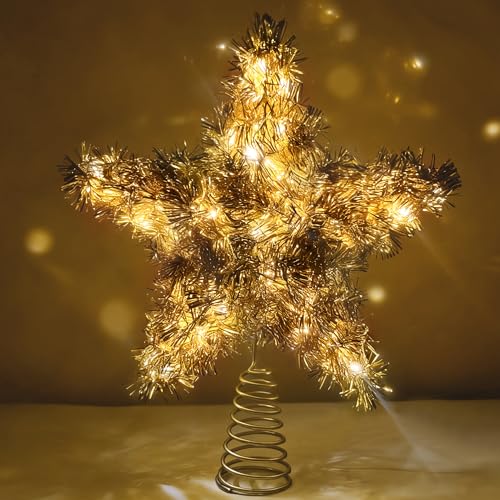 Rattan Christmas Tree Star Topper with 10 Warm LED Lights 10 Inch O6462