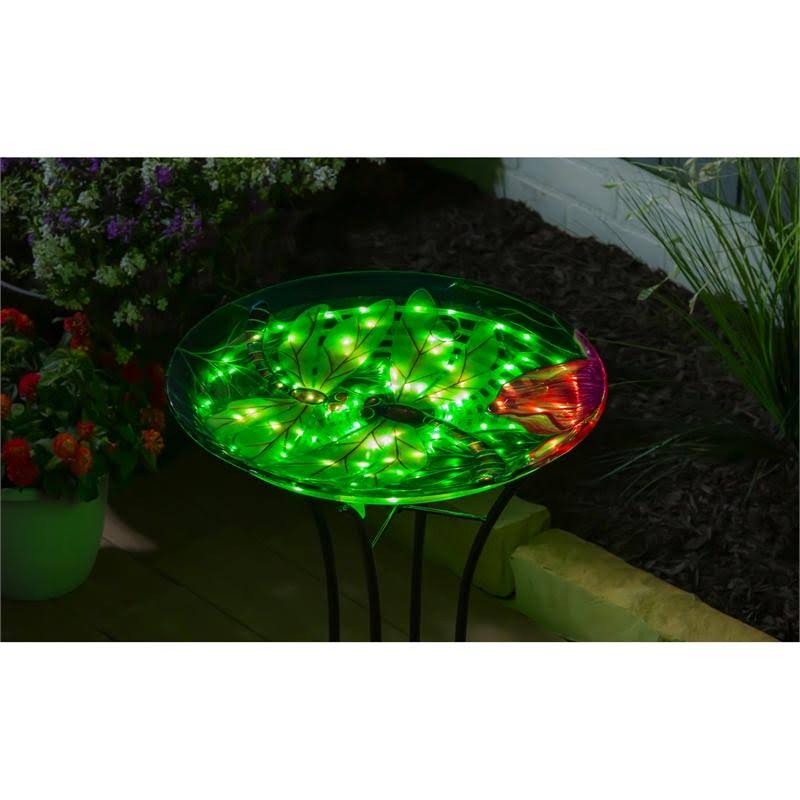Solar Hand Painted Glass Bird Bath with Stand Z39395