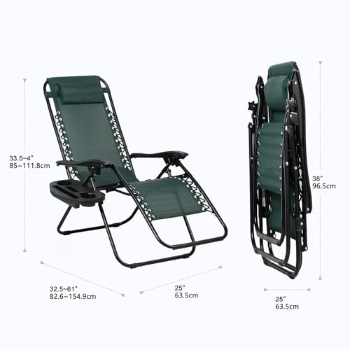 Set of 2 Adjustable Steel Mesh Zero Gravity Lounge Chairs with Pillow and Cup Holder C237917
