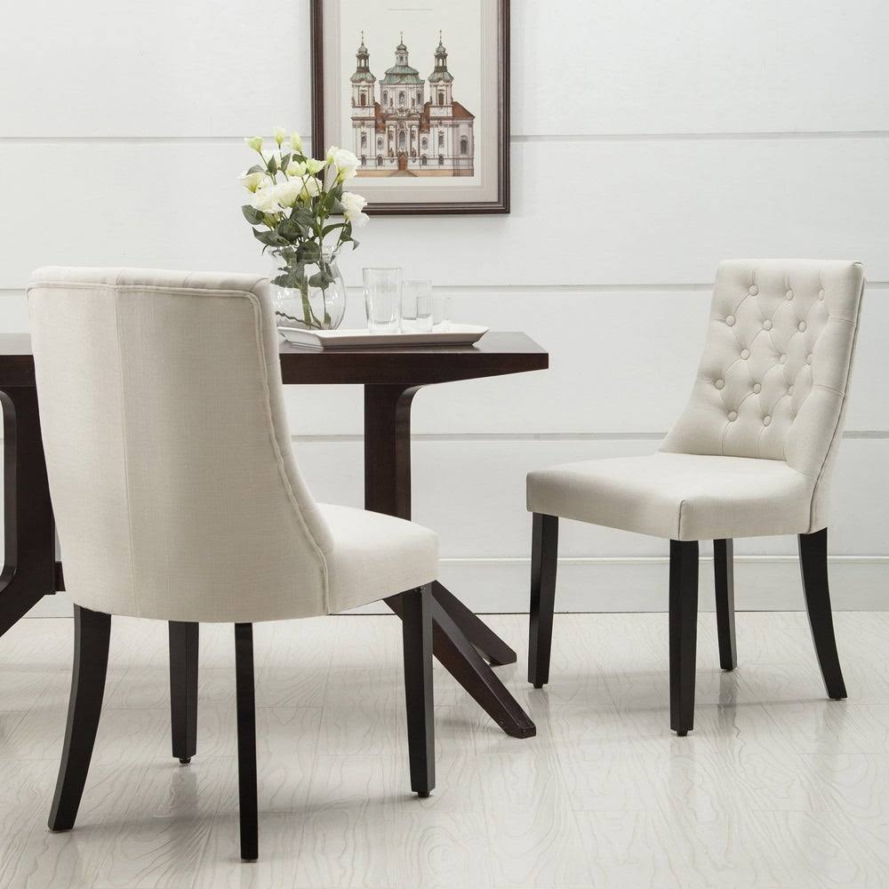 Brown Linen/Wooden Roll-Top Tufted Dining Chair (Set of 2) Y64810
