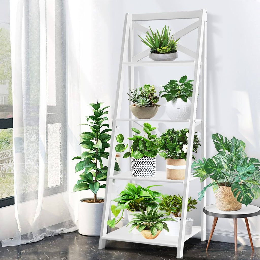 4-Tier White Ladder Shelf Bookshelf O6532