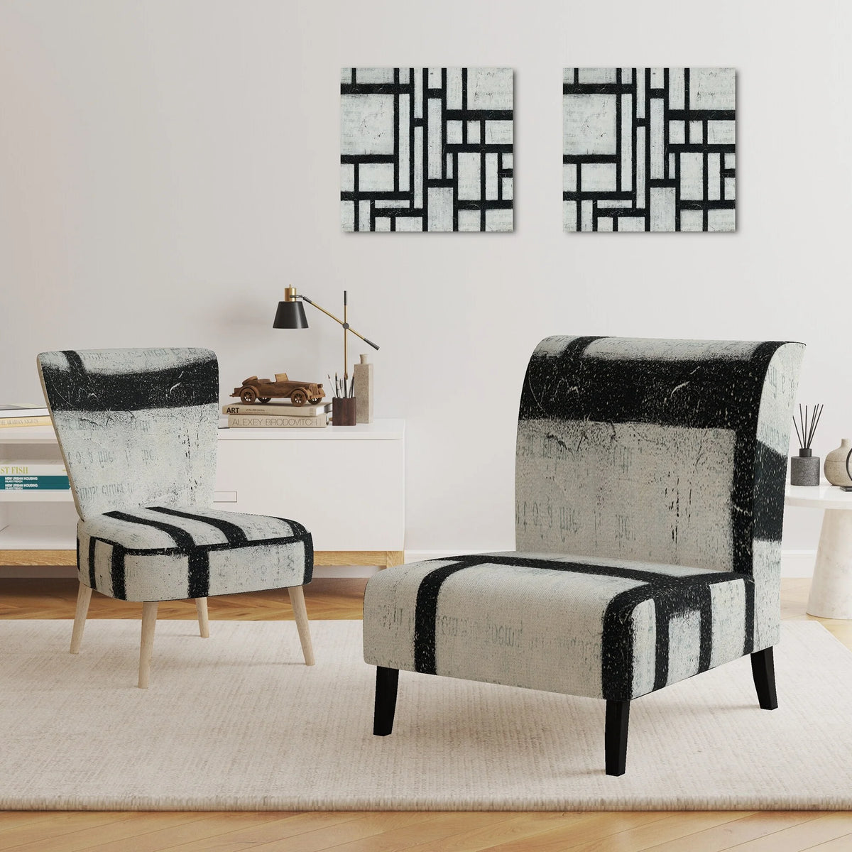 Black And White Geometric Upholstered Accent Chair R3174