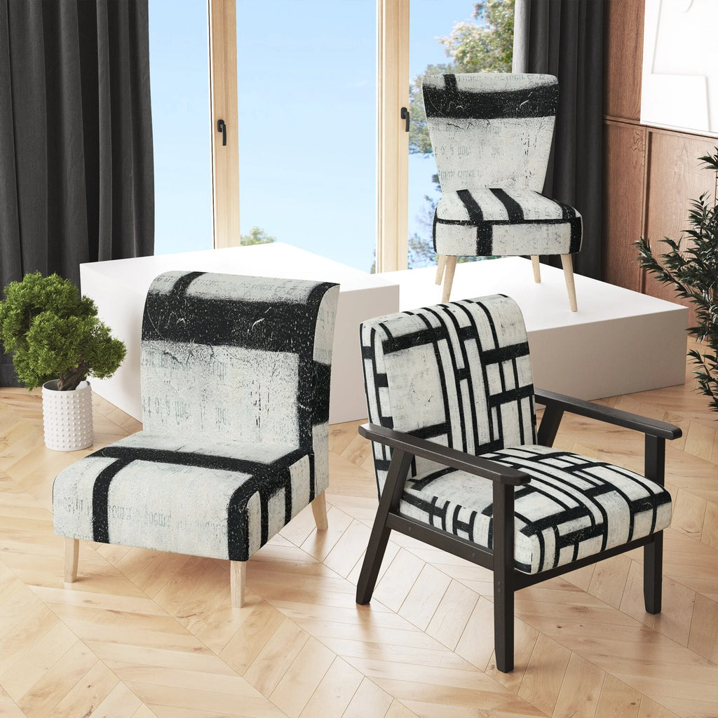 Black And White Geometric Upholstered Accent Chair R3174