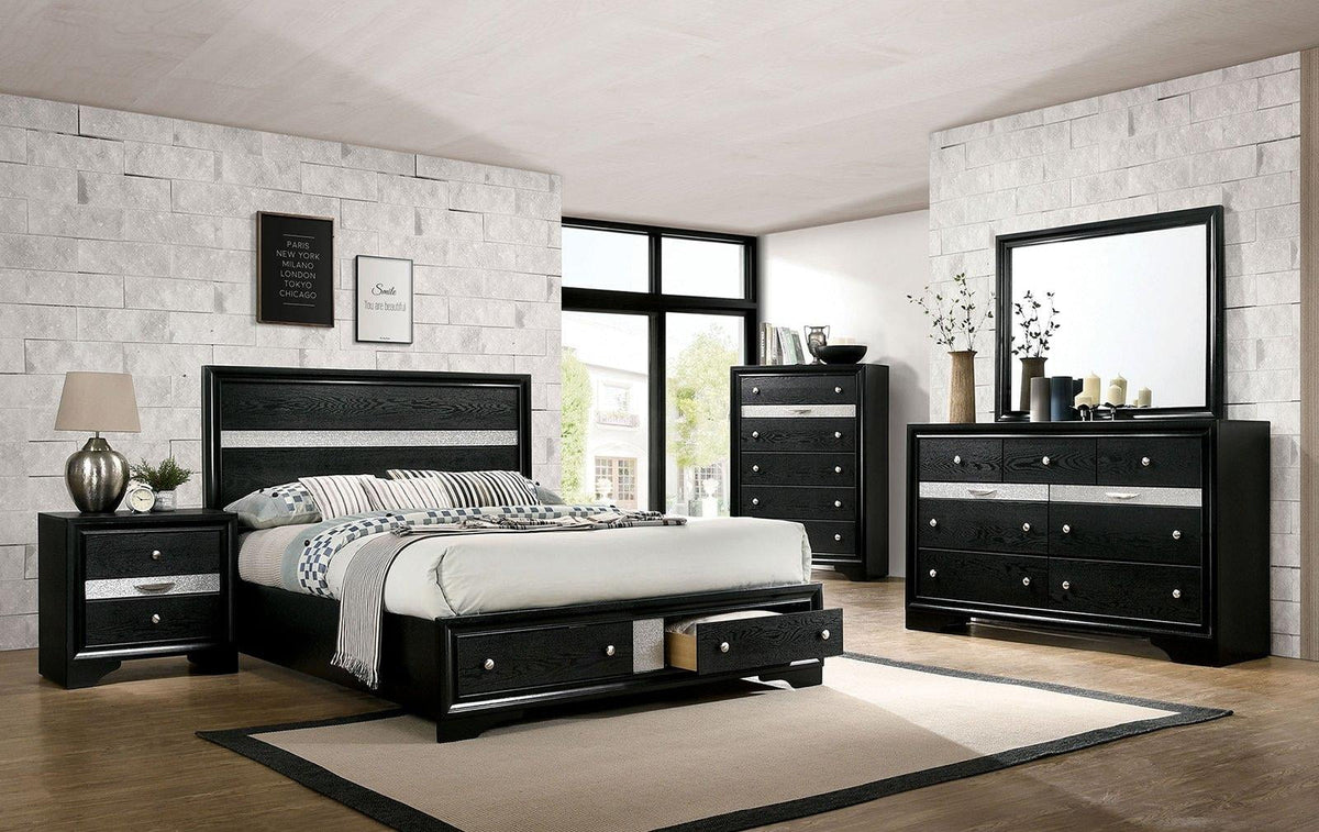 Black 5pcs Queen Solid Wood Bedroom Set N558