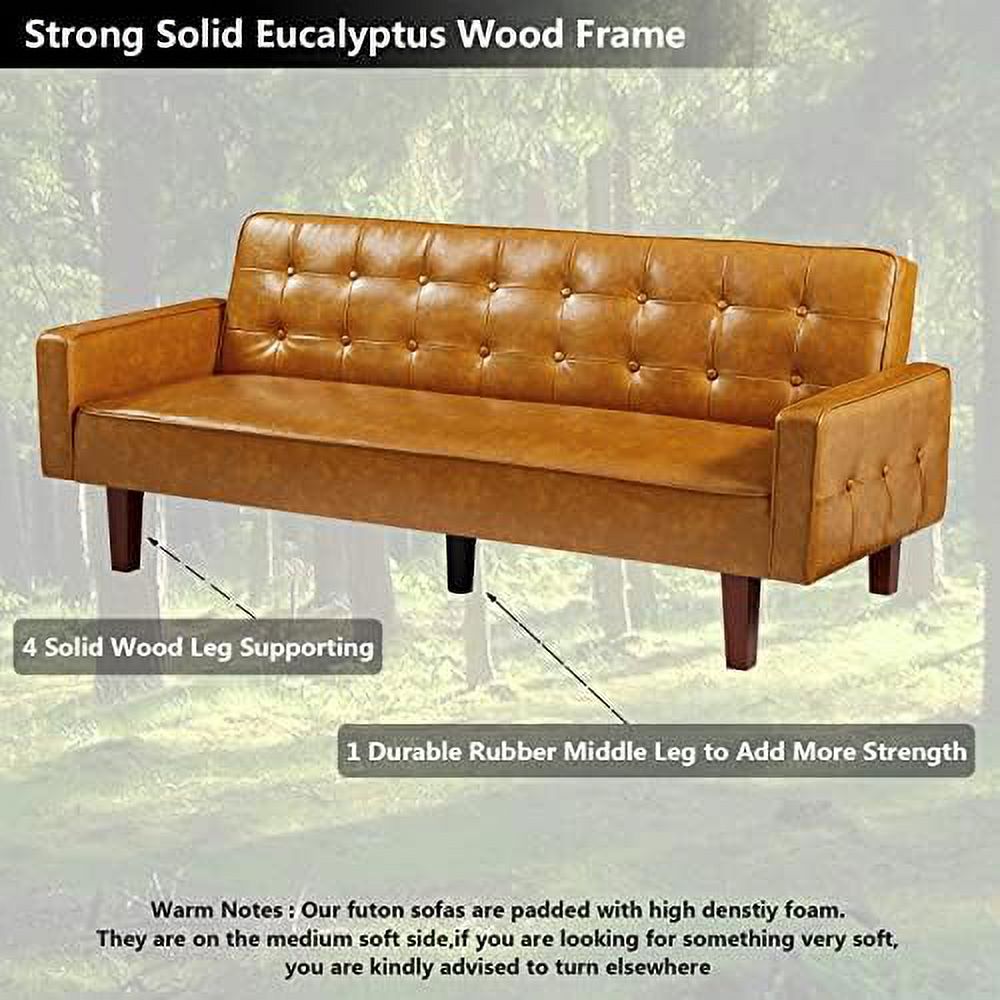 Tufted Linen Futon Sofa Couch Bed Twin Size with Solid Wood Legs I2812