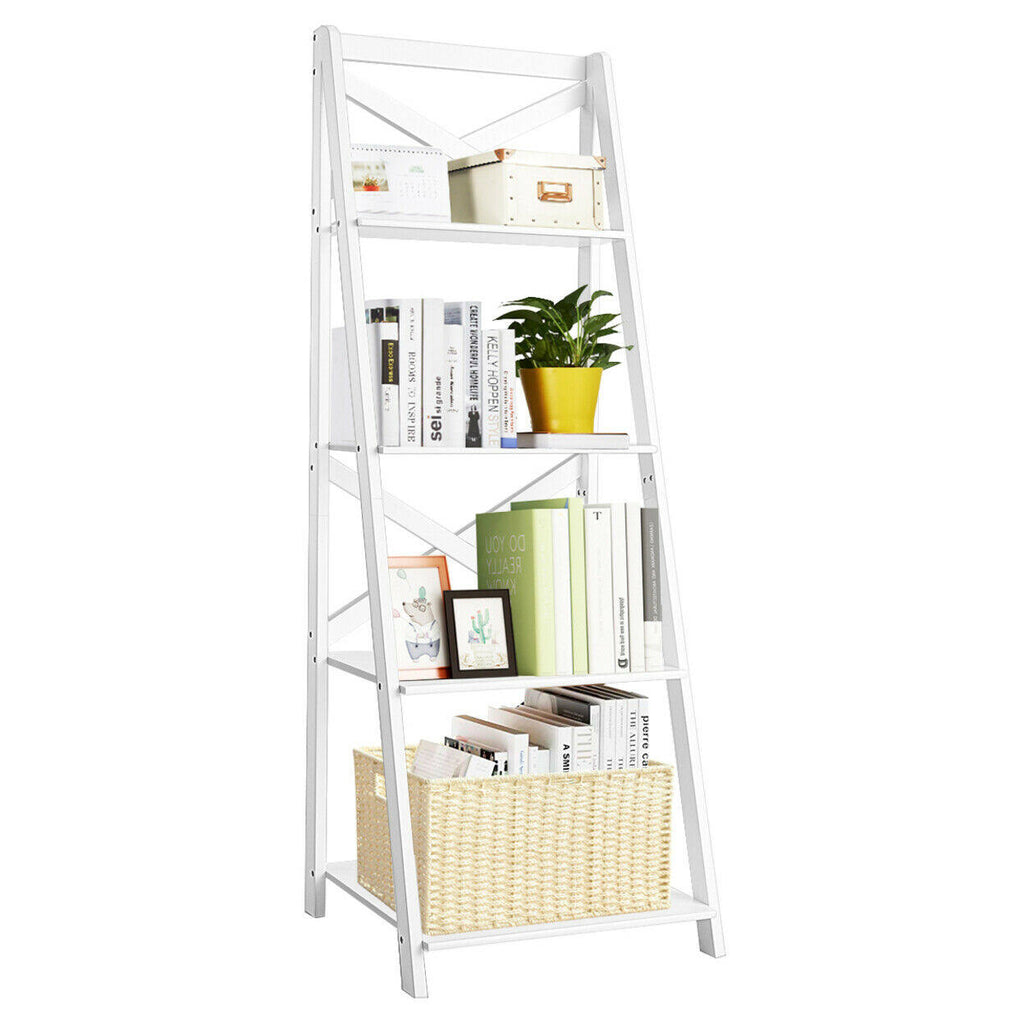 4-Tier White Ladder Shelf Bookshelf O6532