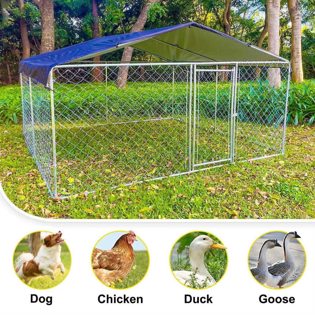 10ft x 10ft Outdoor Metal Dog Kennel with Roof Q58088