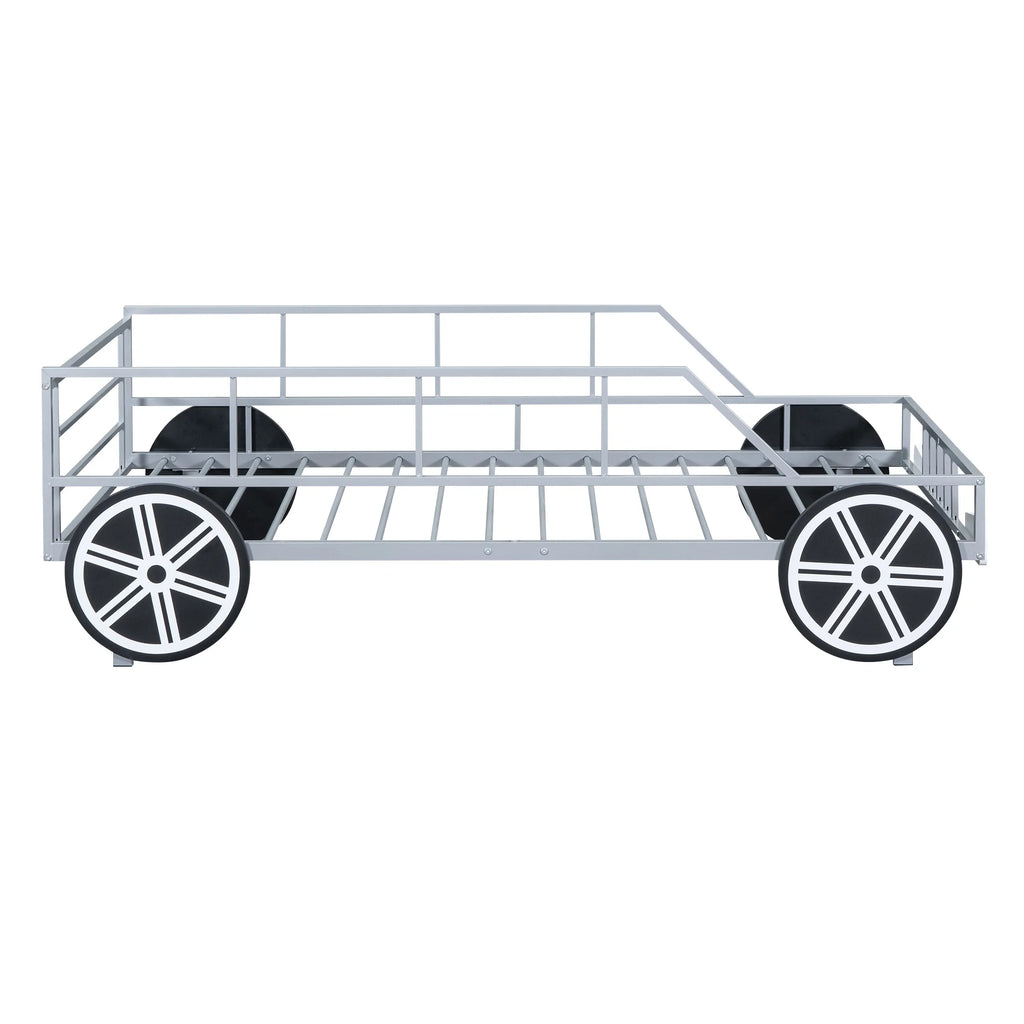 Metal Twin Size Car-Shaped Platform Bed with Tires O309103