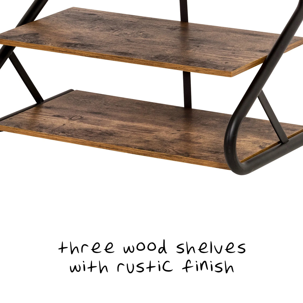 3-Shelf Wooden Shoe Rack with Matte Black Metal B49113