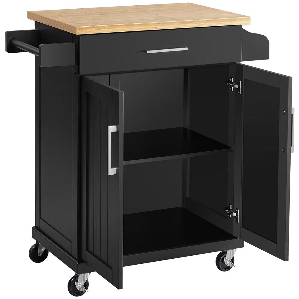 Black Rolling Kitchen Cart with Spice Rack and Drawer U48436