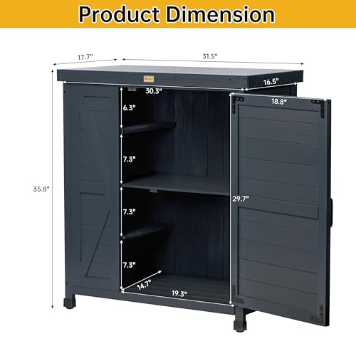 Outdoor Storage Cabinet with Metal Tabletop, 3 Adjustable Shelves M450