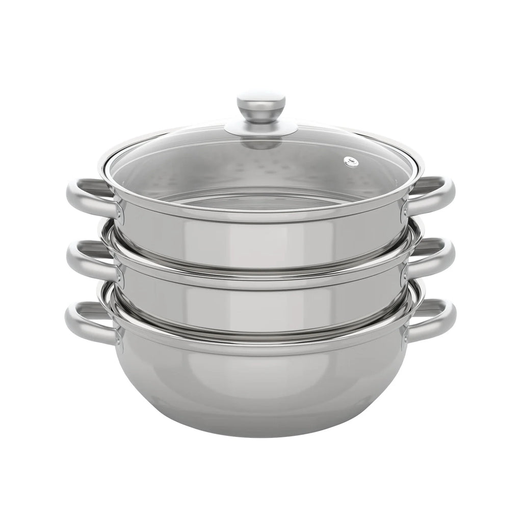 3 Tiers Stainless Steel Steaming Pot with Glass Lid Q496755