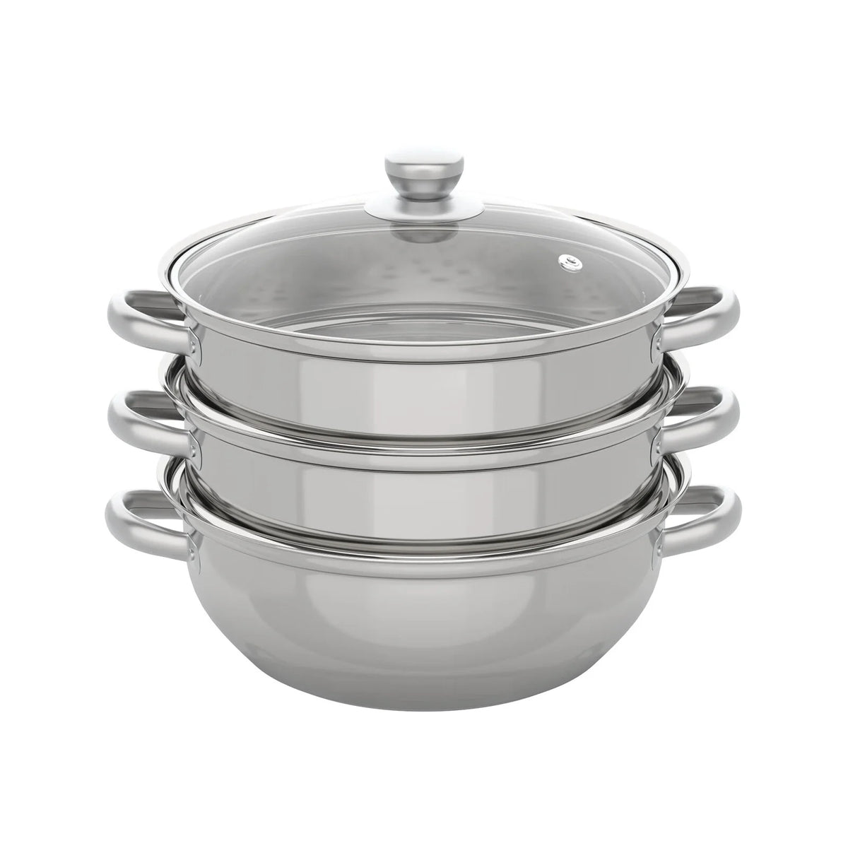3 Tiers Stainless Steel Steaming Pot with Glass Lid Q496755