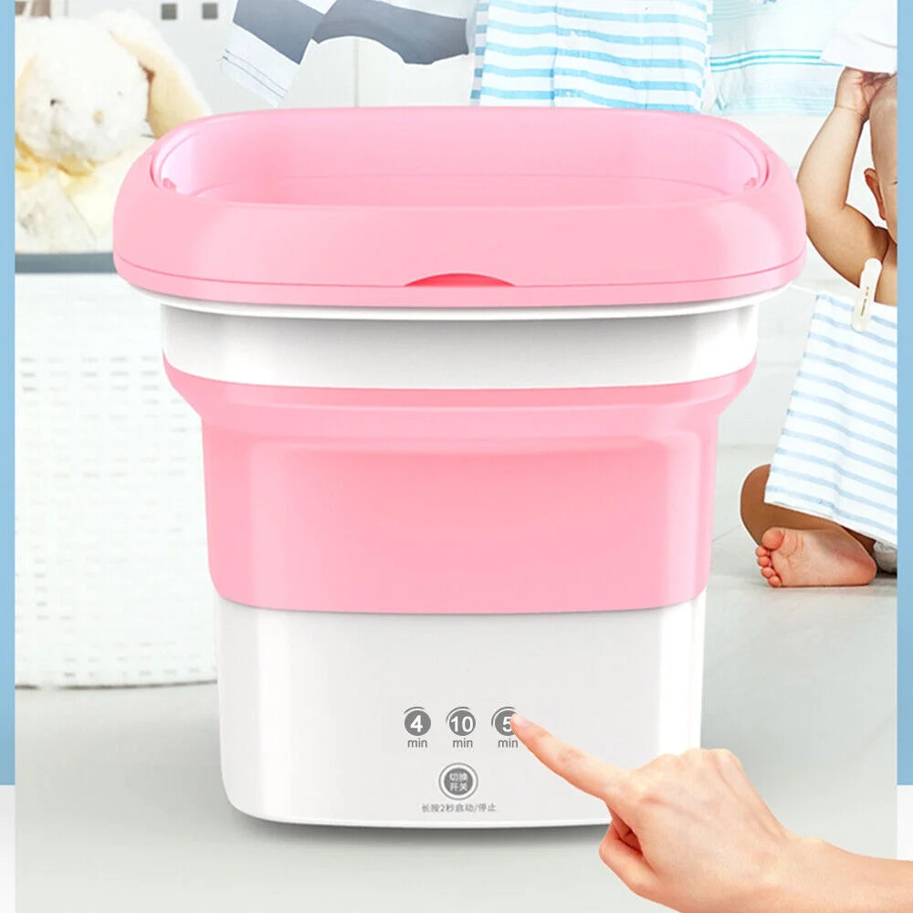 Mini Folding Portable Washing Machine with Dryer Bucket Pink Q7643