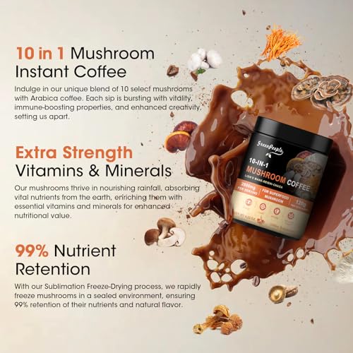 10 in 1 Mushroom Coffee with Lion’s Mane, Reishi, Turkey Tail, 4.23 Oz P823181