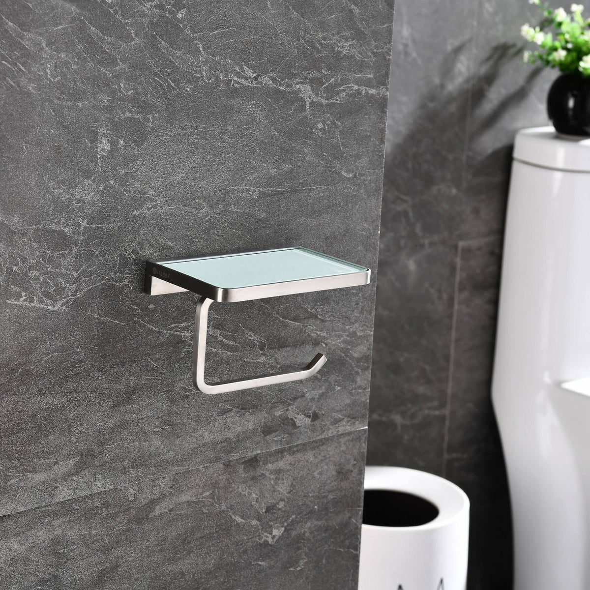 White Glass Shelf with Toilet Paper Holder F32111
