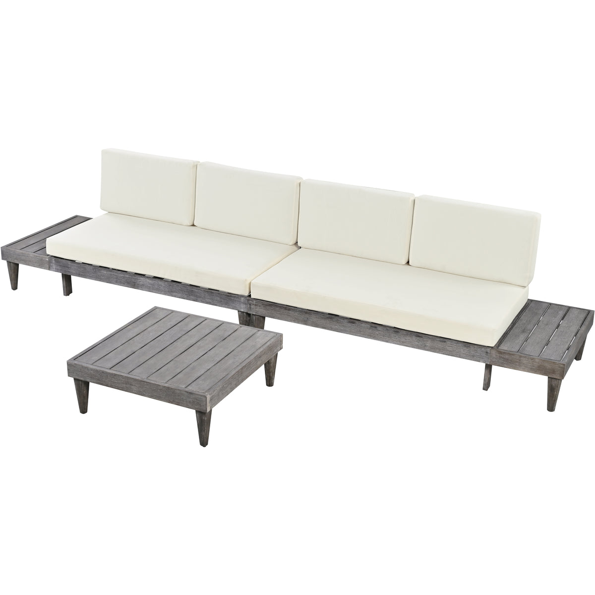 Grey Beige 3 Piece Wood Conversation Set with Coffee Table M1500
