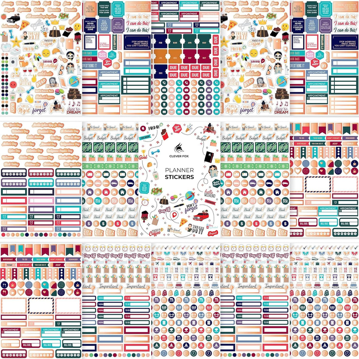 14 Sheets Set of 1360+ Planner Stickers E133