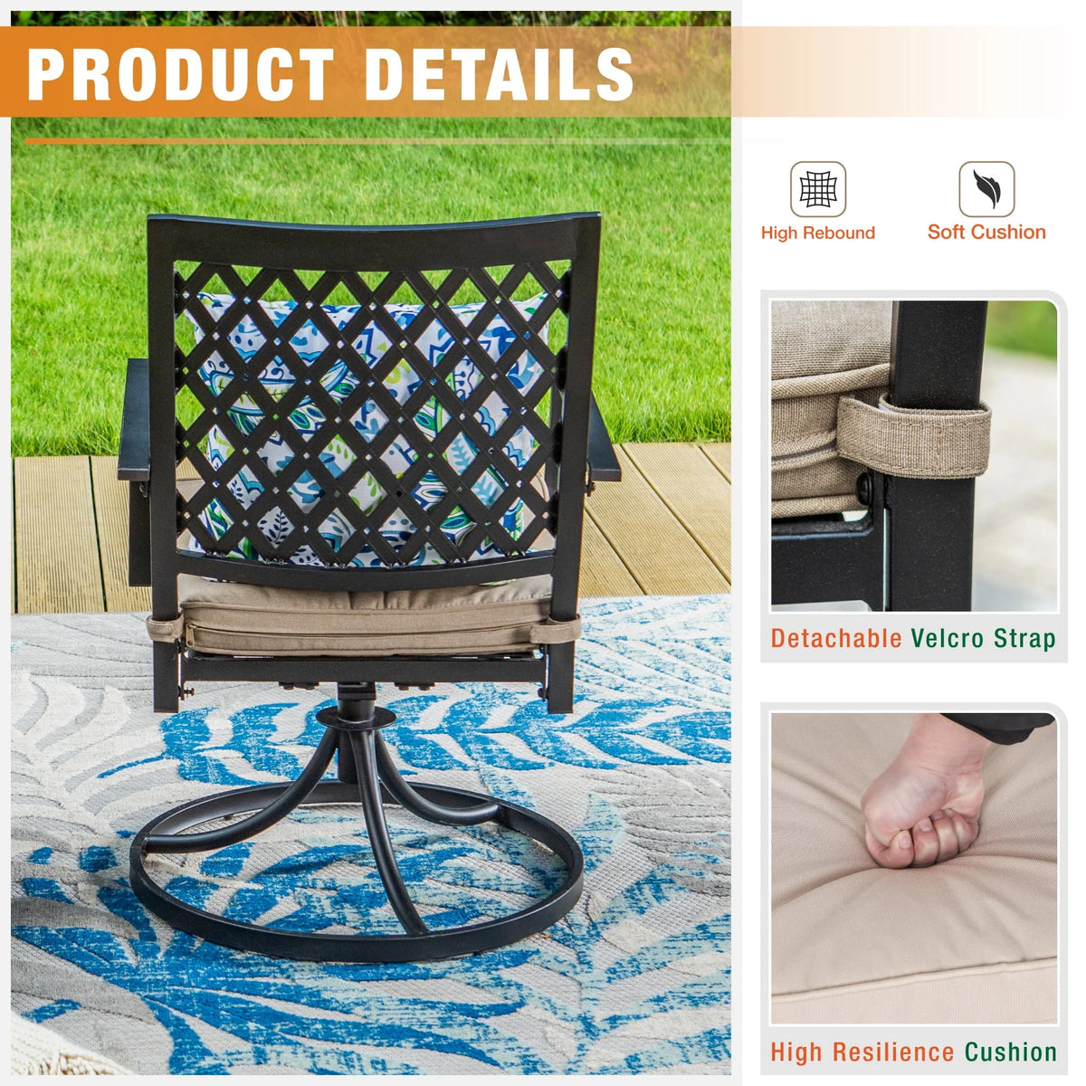 Set of 2 Metal Swivel Outdoor Dining Chairs with Beige Cushions Z660937