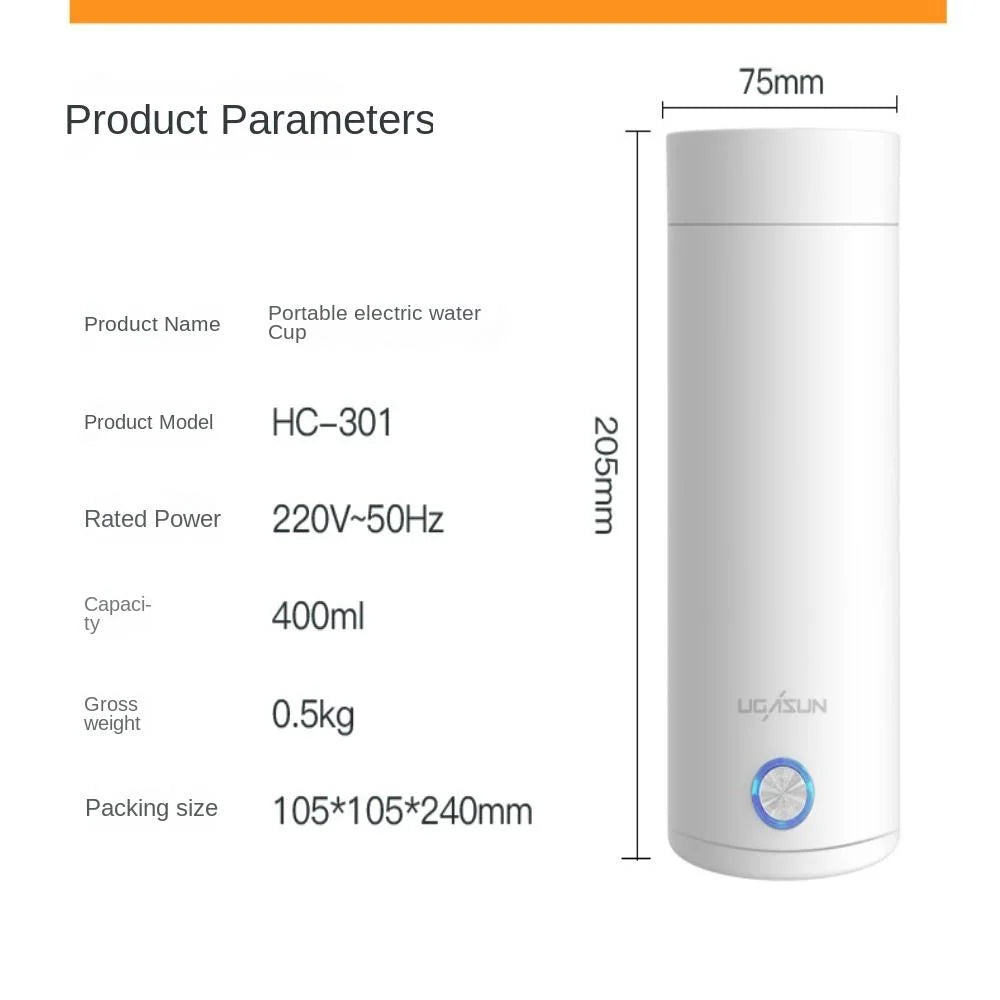 400ML Electric Travel Water Boiler Tea Cup WHITE EU K2692