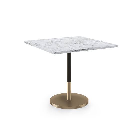 White Faux Marble Square Restaurant Table with Bronze Base K72641
