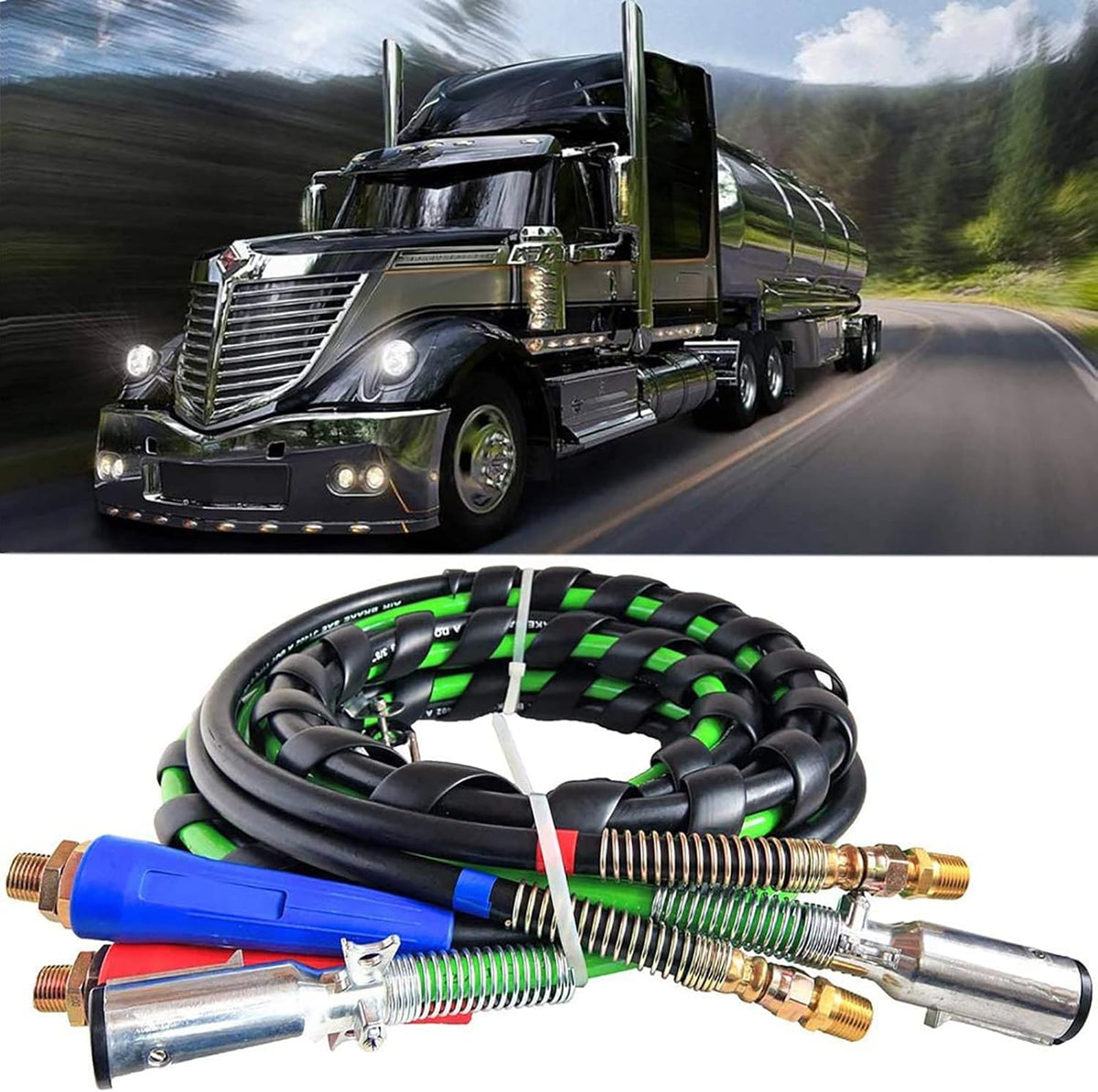 Semi Truck Trailer Tractor 3-in-1 Wrap Set ABS Air Power Line Hose Wrap 7 Way Electrical Rubber Air Hose Electrical Cable Wrap Air Line Hose 15' T118