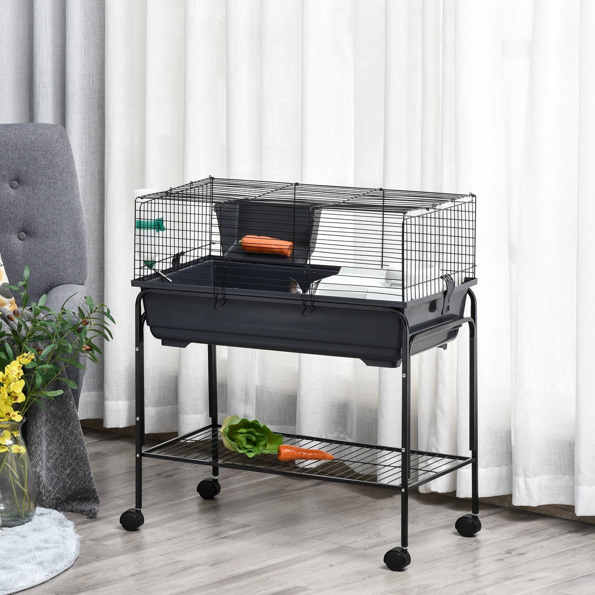 Small Animal Cage Rolling Rabbit Hutch with Detachable Stand B5977
