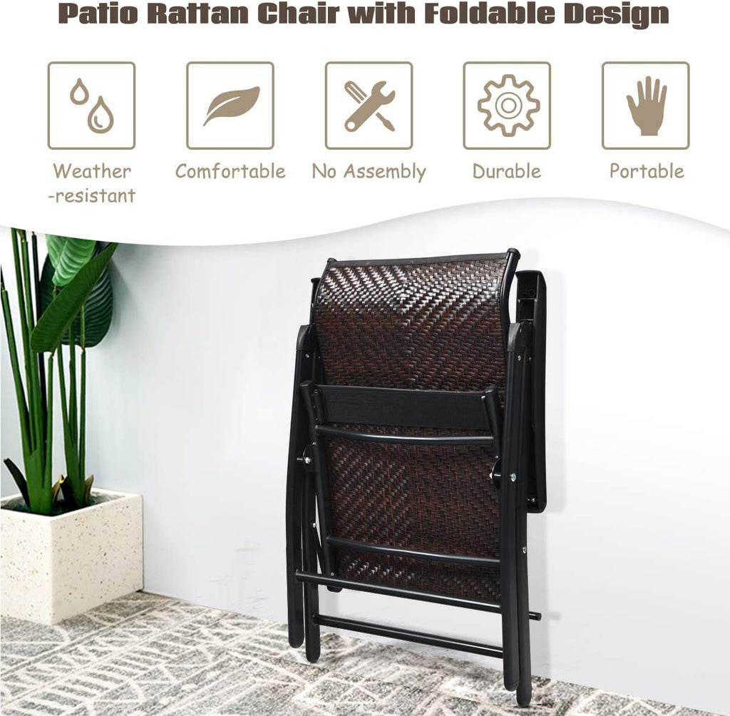 2 Piece Rattan Folding Reclining Chair with Adjustable Backrest G478195