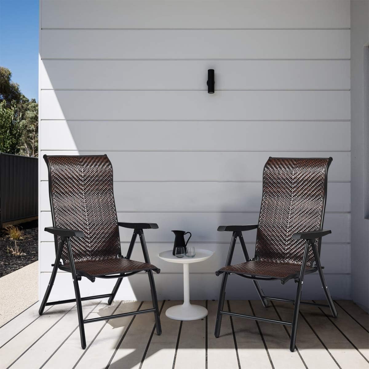 2 Piece Rattan Folding Reclining Chair with Adjustable Backrest G478195