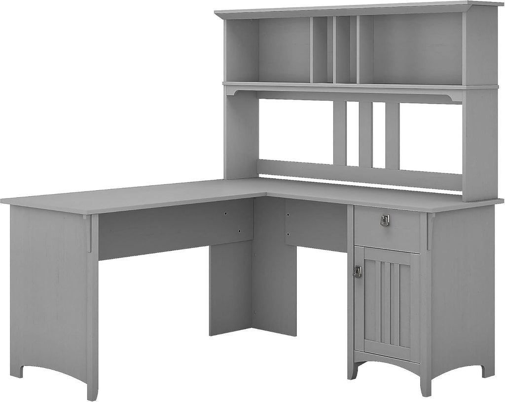 60W L Shaped Desk with Hutch in Cape Cod Gray C25067