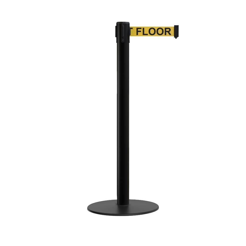 Retractable Belt Barrier Stanchion with Steel Base, Black Post, 11Ft. Belt G7565