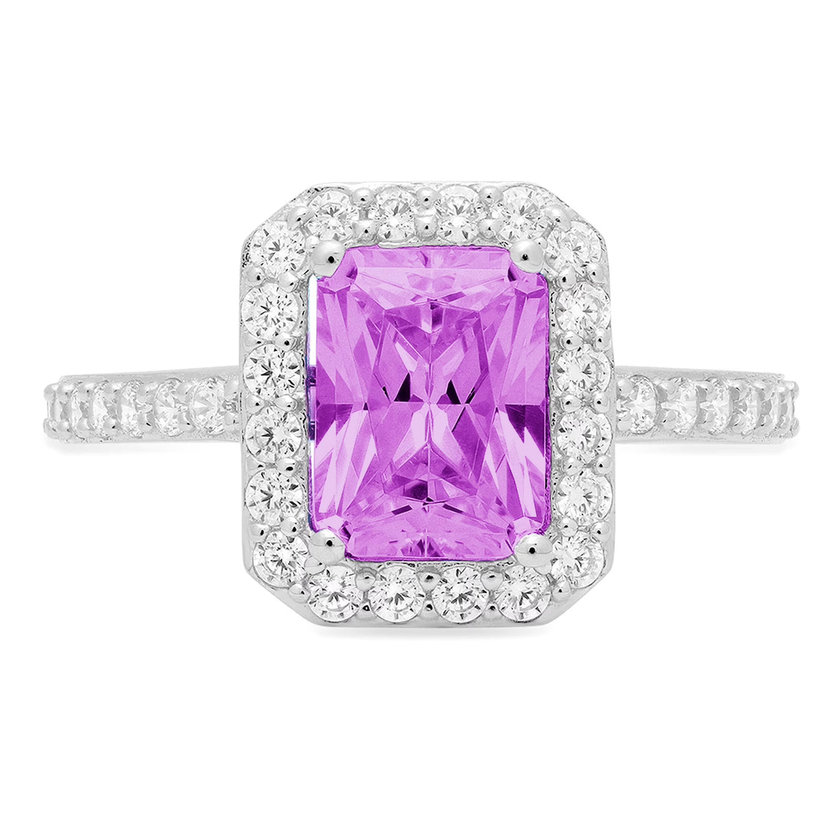 Emerald Cut Simulated Alexandrite Halo Ring, 18k White Gold, Size 3.75 D272